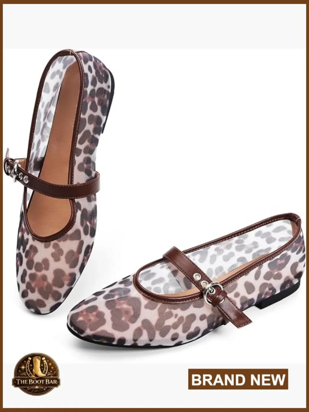 Women's Mesh Ballet Flats Slip On Pointed Toe Breathable Cute Animal Print Shoes